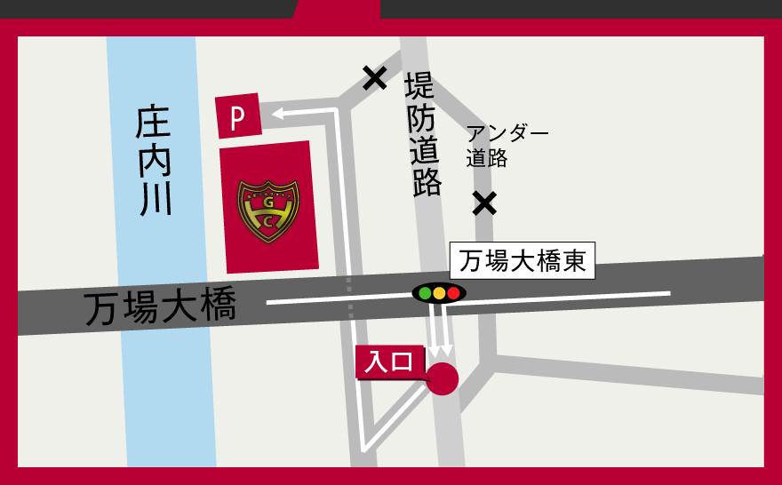 アクセスマップ／万場大橋東交差点付近拡大地図